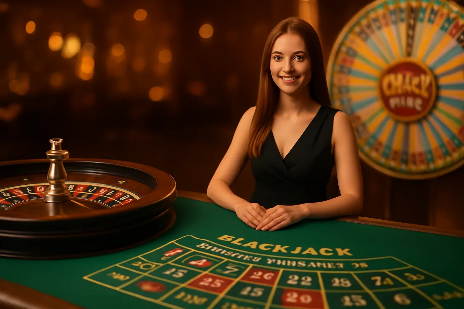 Live casino game cards with roulette, blackjack, Crazy Time, and dealer